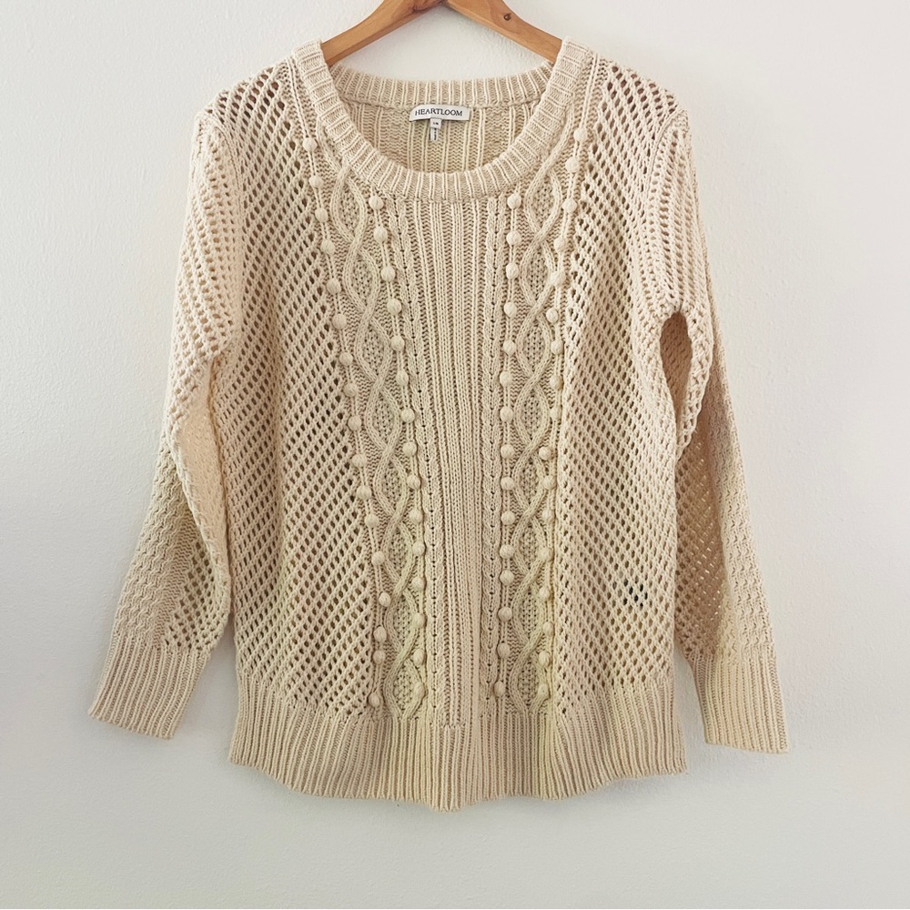 Heartloom Cream Pom Cable Knit Sweater